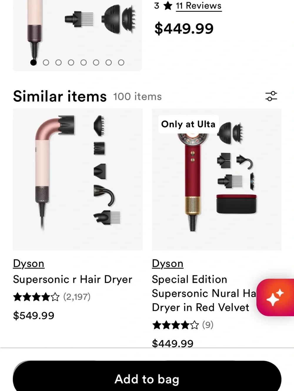Dyson Pink and Rose Gold Nural Hair Dryer with Multiple Attachments